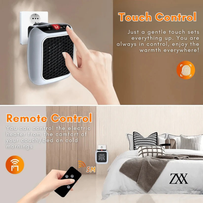 ZXX HeatFlow Plug-In Electric Space Heater – Compact Wall Mounted Heater with Digital Thermostat for Home & Office