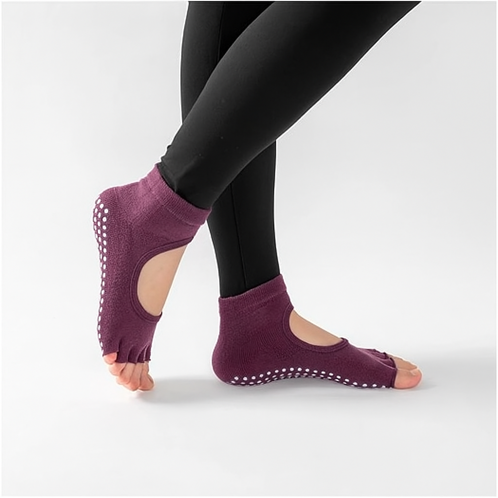 Deep Purple Yoga Pilates Grip Socks for Women with Non-Slip Grip