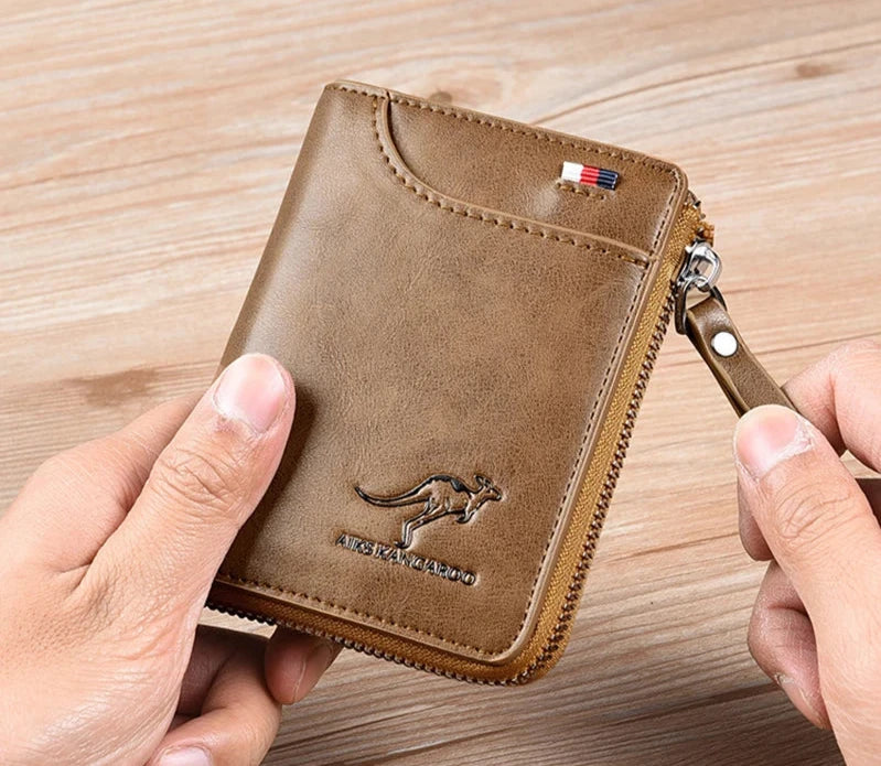 Men’s Premium Leather Zip Wallet – RFID Security & Waterproof Finish