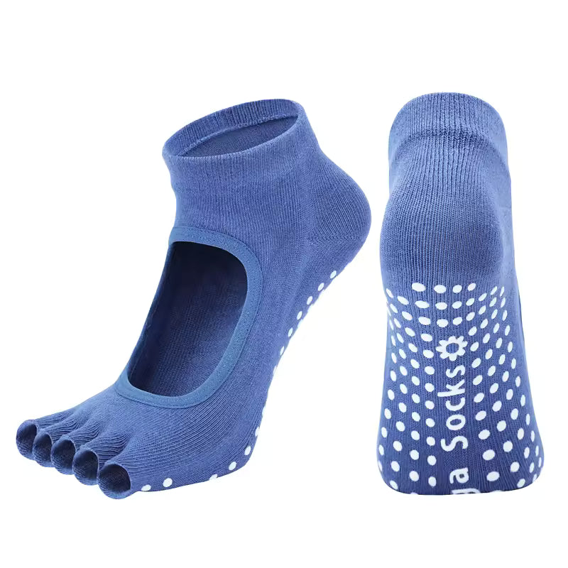 Blue Yoga Pilates Grip Socks for Women with Non-Slip Grip