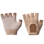 Beige Yoga Pilates Grip Gloves for Women with Non-Slip Grip