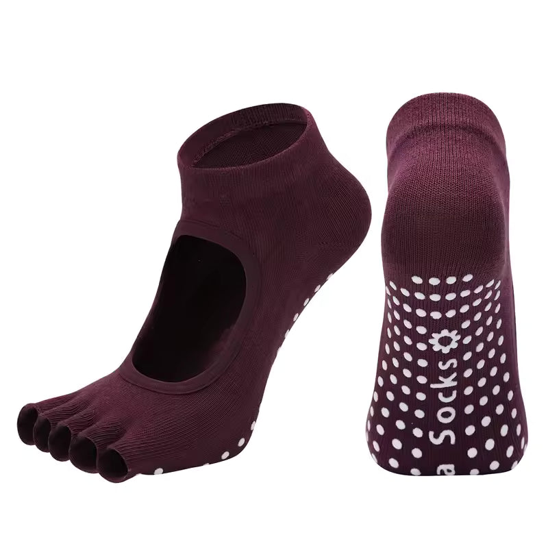 Deep Purple Yoga Pilates Grip Socks for Women with Non-Slip Grip