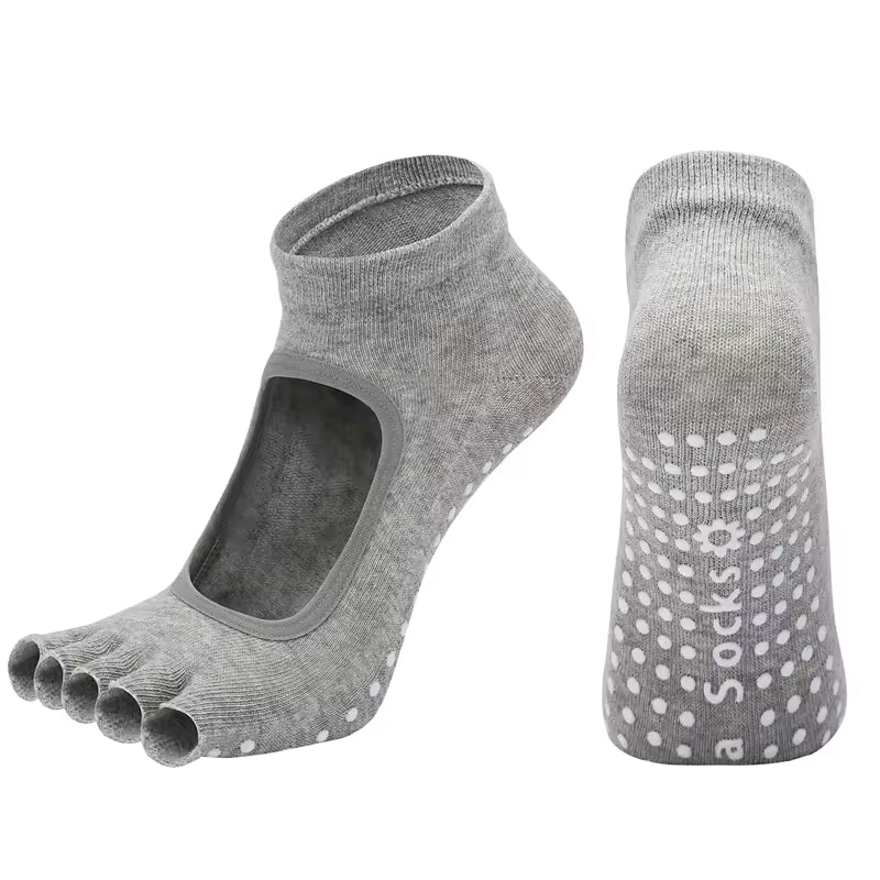 Grey Yoga Pilates Grip Socks for Women with Non-Slip Grip