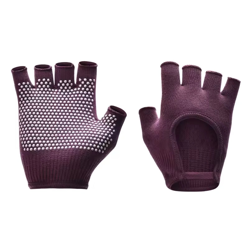 Deep Purple Yoga Pilates Grip Gloves for Women with Non-Slip Grip
