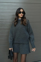 ZXX | Premium Ribbed Knit Skirt Suit Set - Oversized Sweater & Pencil Skirt (Two-Piece)