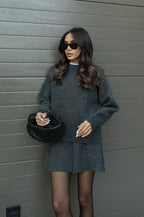 ZXX | Premium Ribbed Knit Skirt Suit Set - Oversized Sweater & Pencil Skirt (Two-Piece)