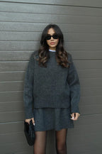ZXX | Premium Ribbed Knit Skirt Suit Set - Oversized Sweater & Pencil Skirt (Two-Piece)