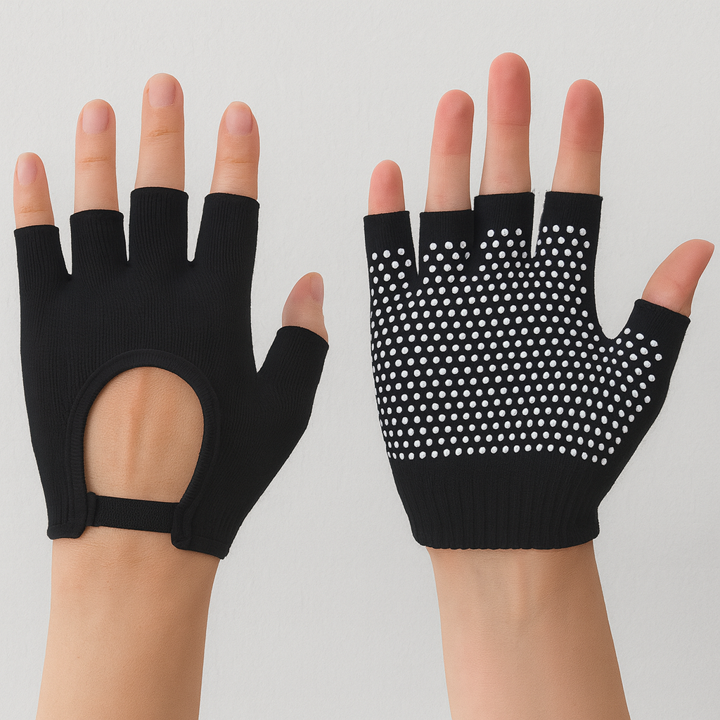Black Yoga Pilates Grip Gloves for Women with Non-Slip Grip