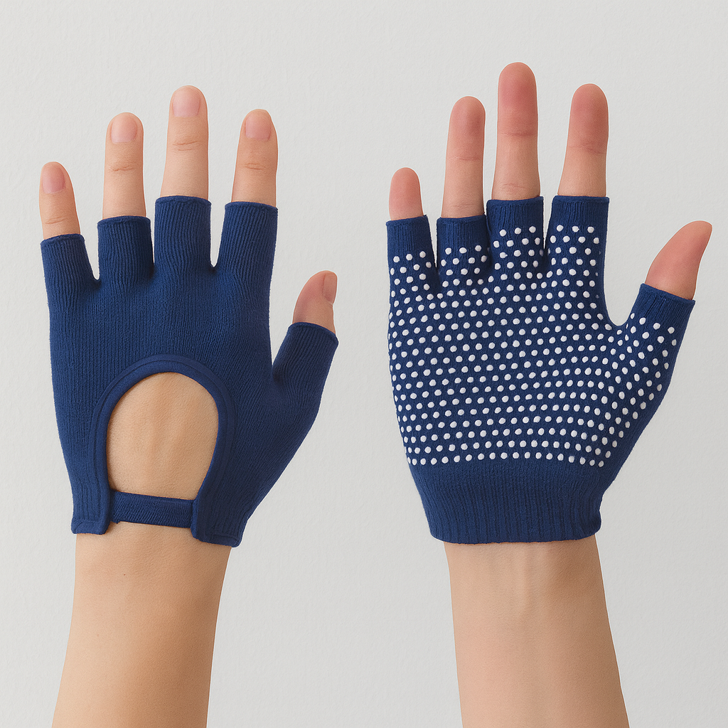 Blue Yoga Pilates Grip Gloves for Women with Non-Slip Grip