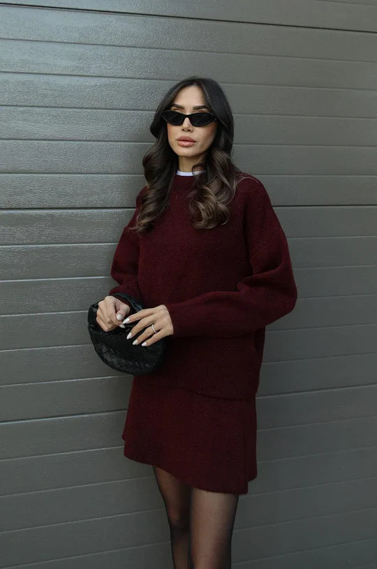 ZXX | Premium Ribbed Knit Skirt Suit Set - Oversized Sweater & Pencil Skirt (Two-Piece)