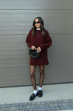 ZXX | Premium Ribbed Knit Skirt Suit Set - Oversized Sweater & Pencil Skirt (Two-Piece)