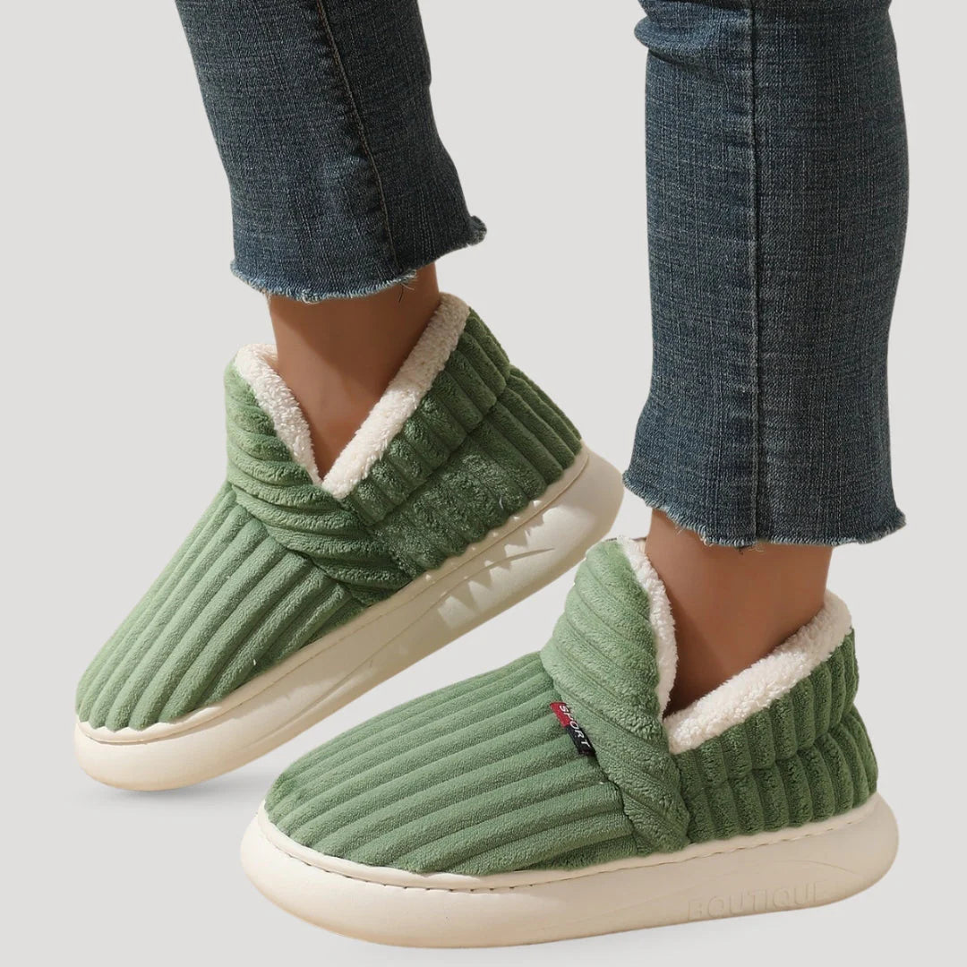 ZXX Women's Ribbed Fleece Slipper Boots – Cosy Warmth & Cushioned Comfort