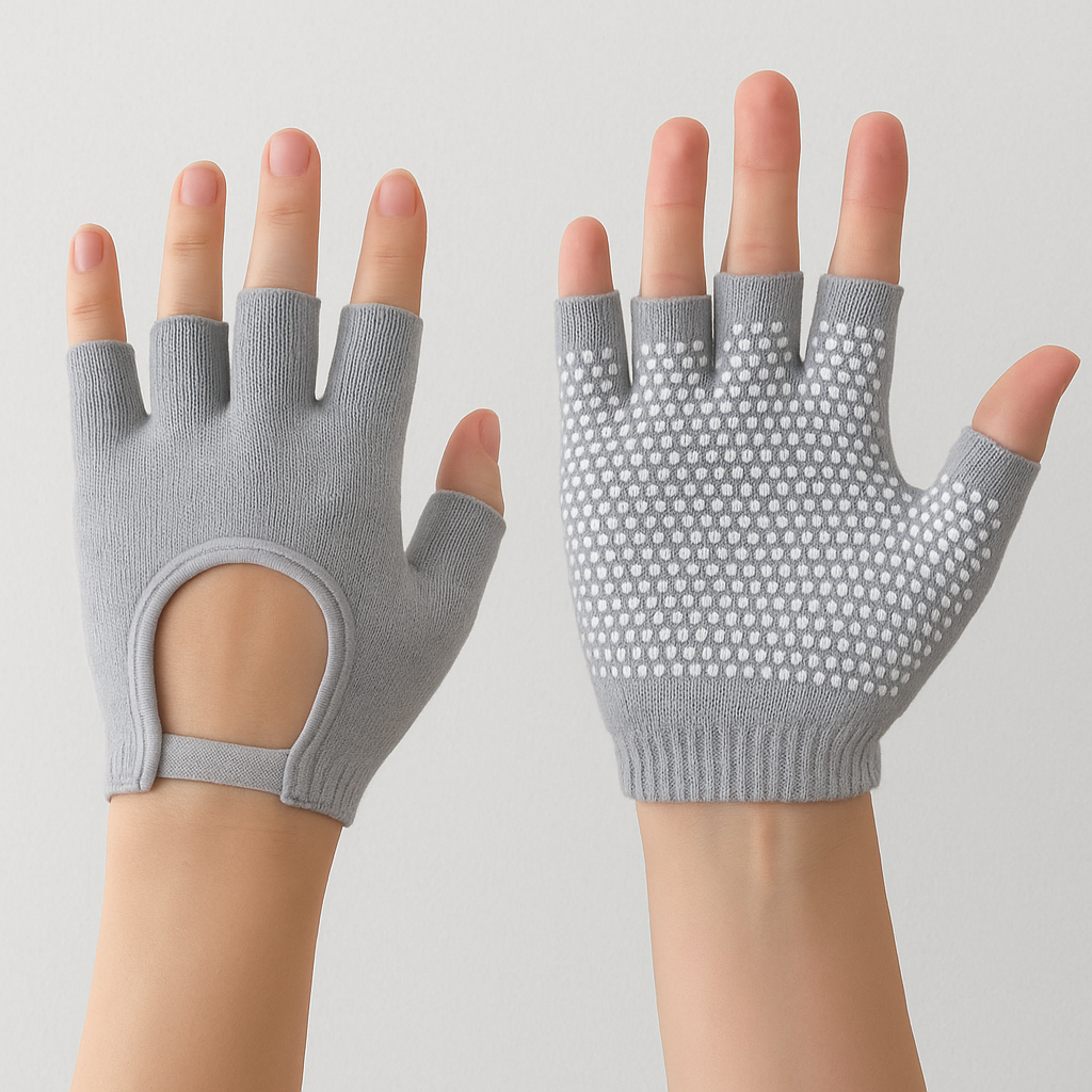 Grey Yoga Pilates Grip Gloves for Women with Non-Slip Grip