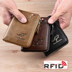 Men’s Premium Leather Zip Wallet – RFID Security & Waterproof Finish