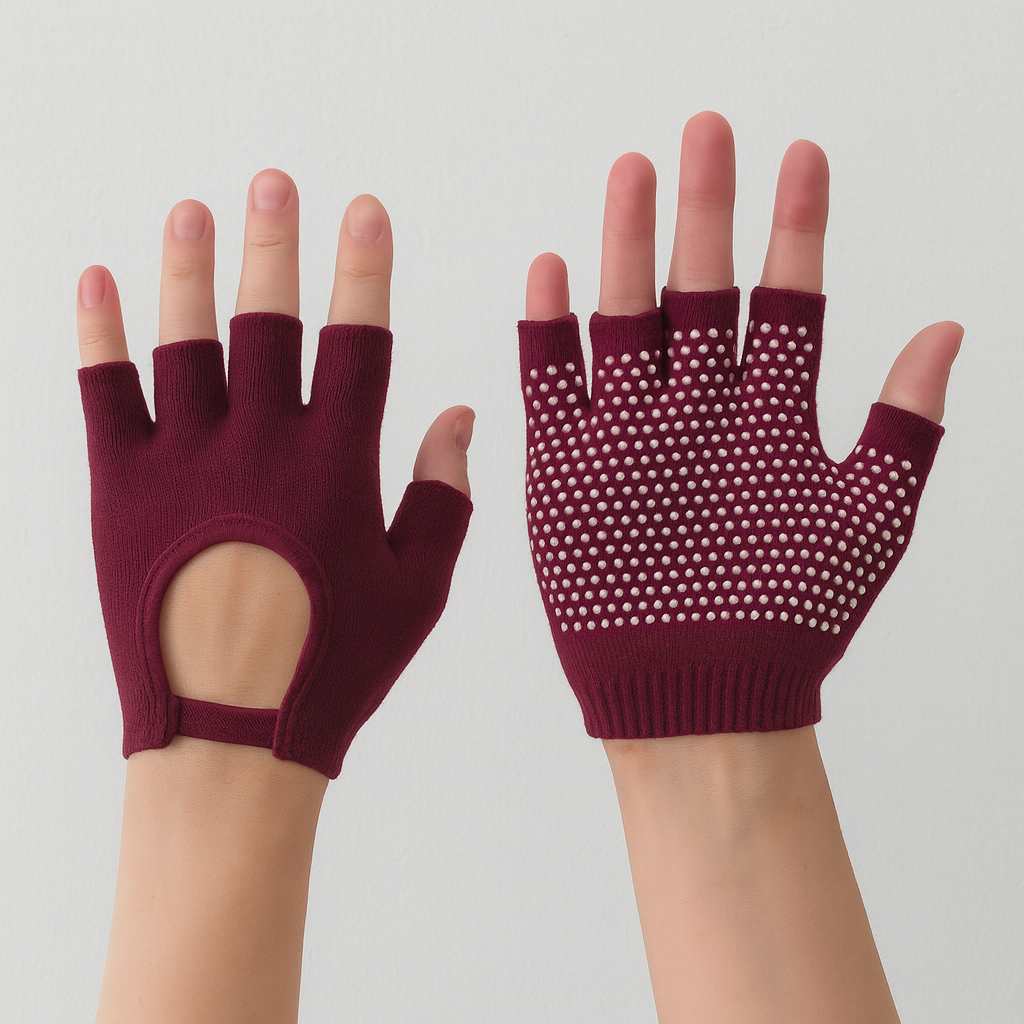 Deep Purple Yoga Pilates Grip Gloves for Women with Non-Slip Grip