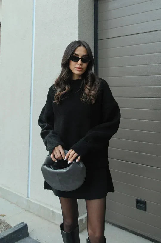 ZXX | Premium Ribbed Knit Skirt Suit Set - Oversized Sweater & Pencil Skirt (Two-Piece)