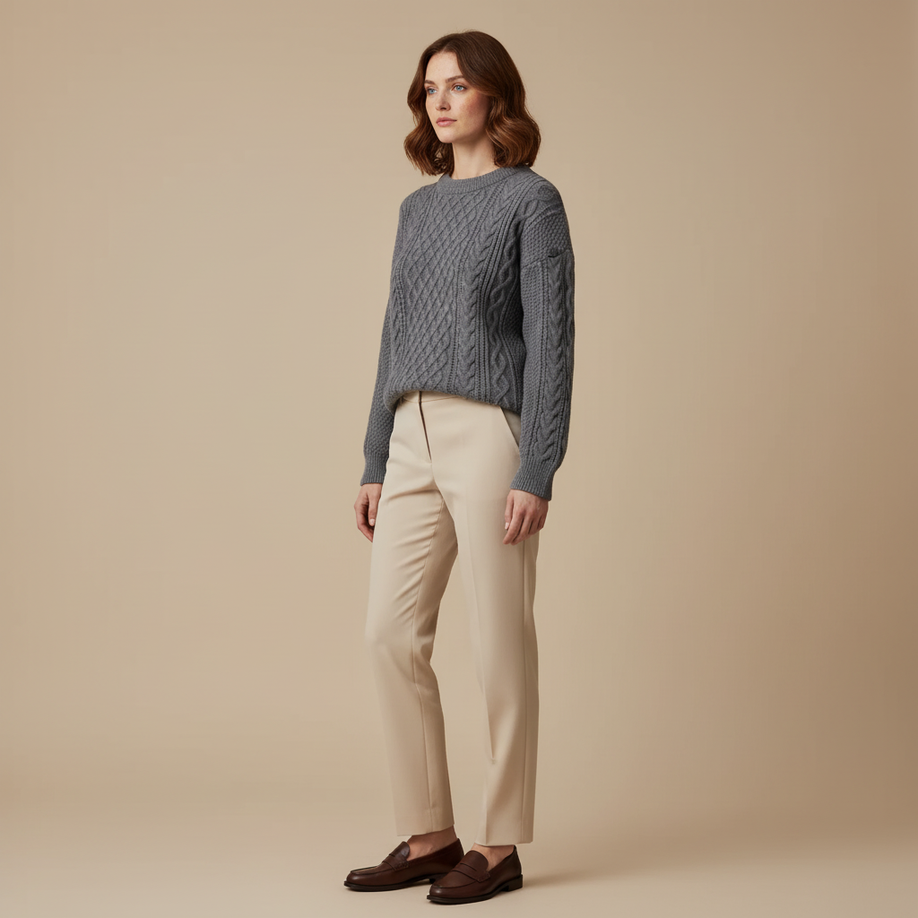 ZXX Women’s Wool Sweater – Cable-Knit Round Neck Pullover | Soft Warm Wool