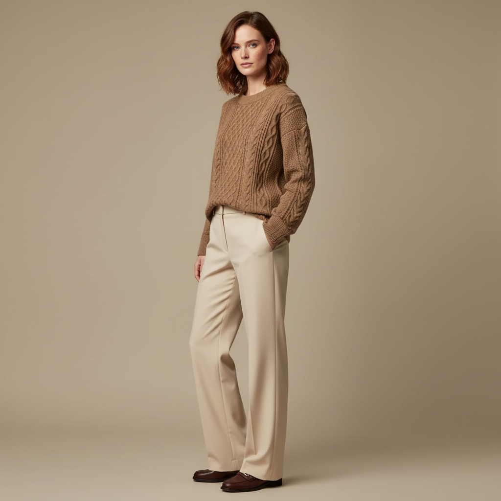 ZXX Women’s Wool Sweater – Cable-Knit Round Neck Pullover | Soft Warm Wool
