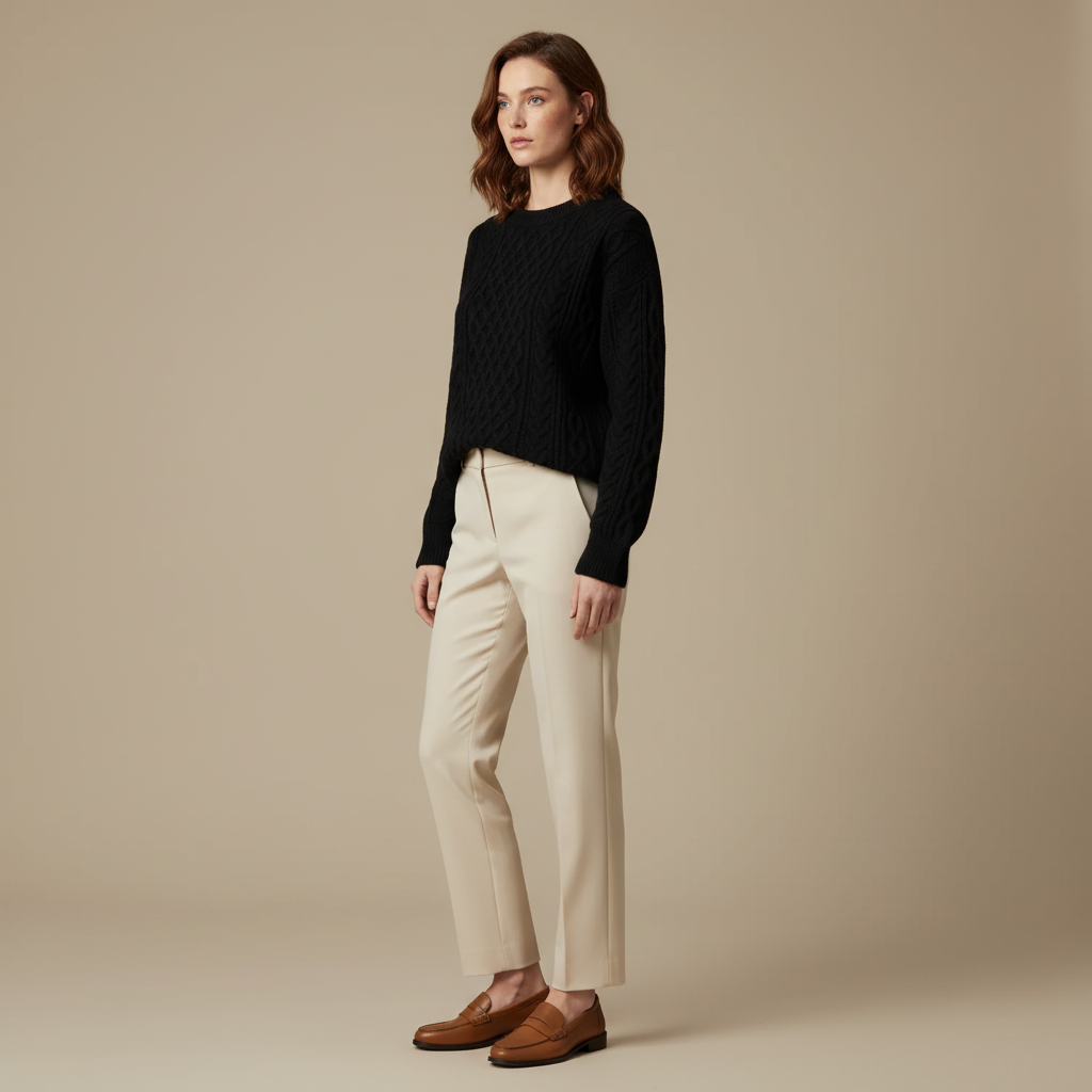 ZXX Women’s Wool Sweater – Cable-Knit Round Neck Pullover | Soft Warm Wool