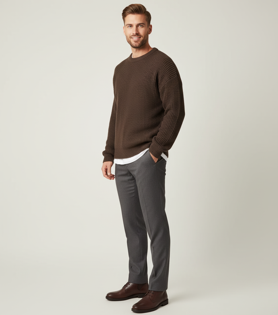 ZXX Men's Ribbed Knitted Oversized Sweater – Relaxed Thermal Comfort
