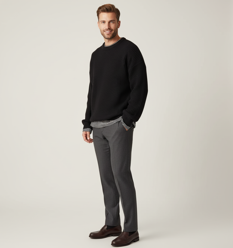 ZXX Men's Ribbed Knitted Oversized Sweater – Relaxed Thermal Comfort