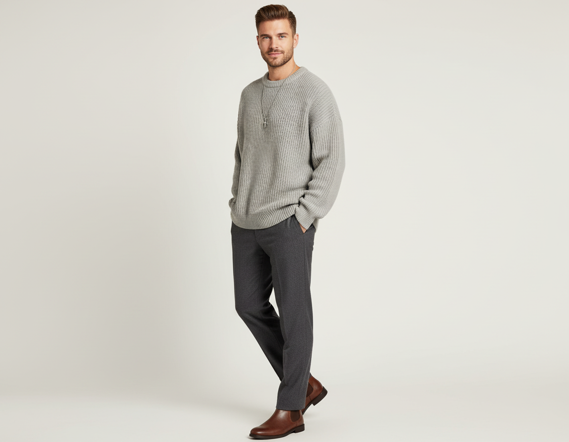 ZXX Men's Ribbed Knitted Oversized Sweater – Relaxed Thermal Comfort