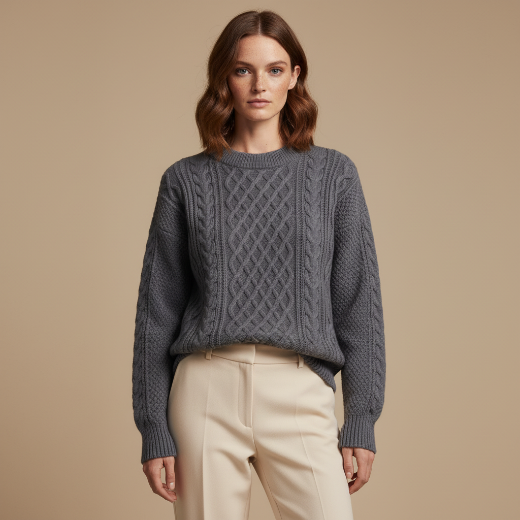 ZXX Women’s Wool Sweater – Cable-Knit Round Neck Pullover | Soft Warm Wool