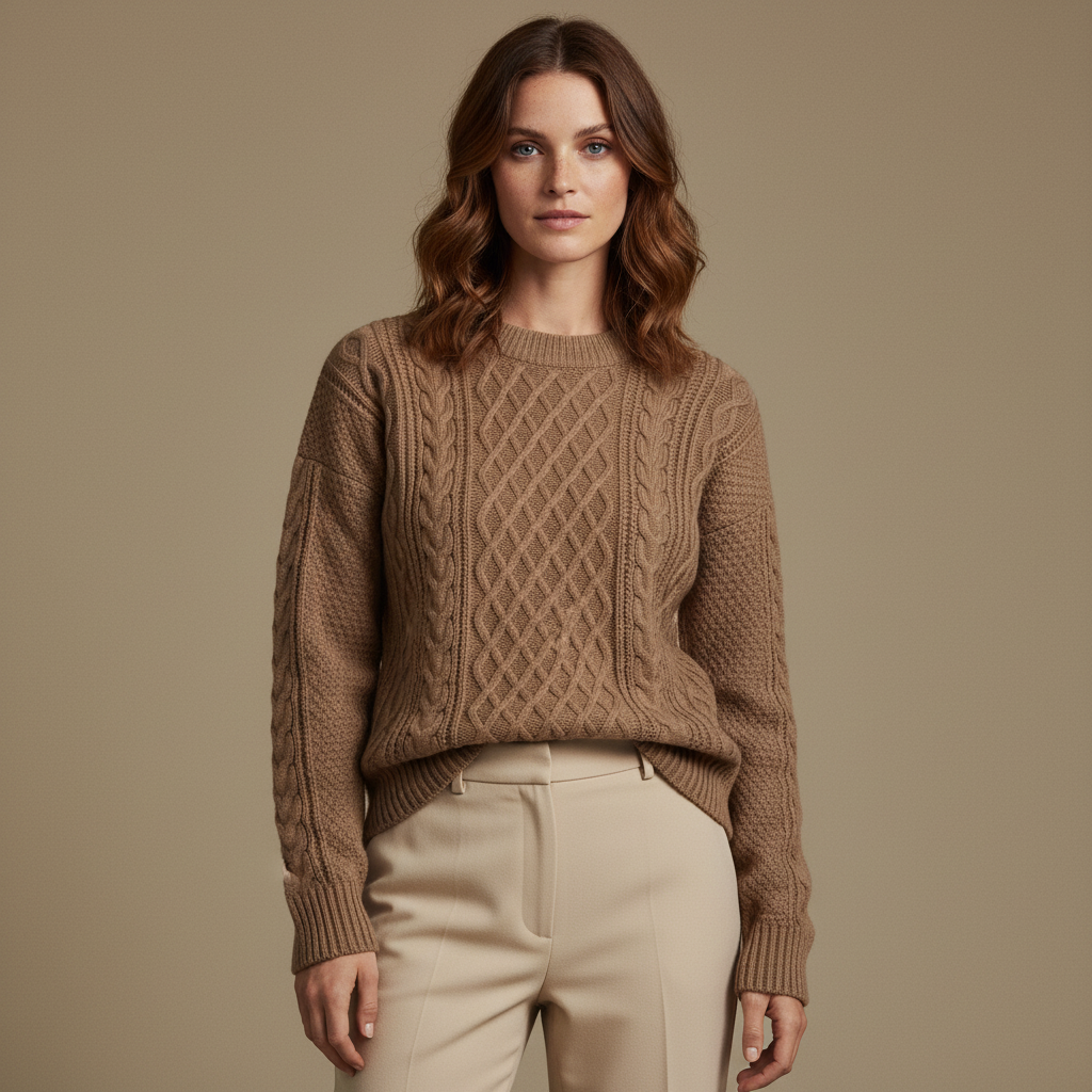 ZXX Women’s Wool Sweater – Cable-Knit Round Neck Pullover | Soft Warm Wool