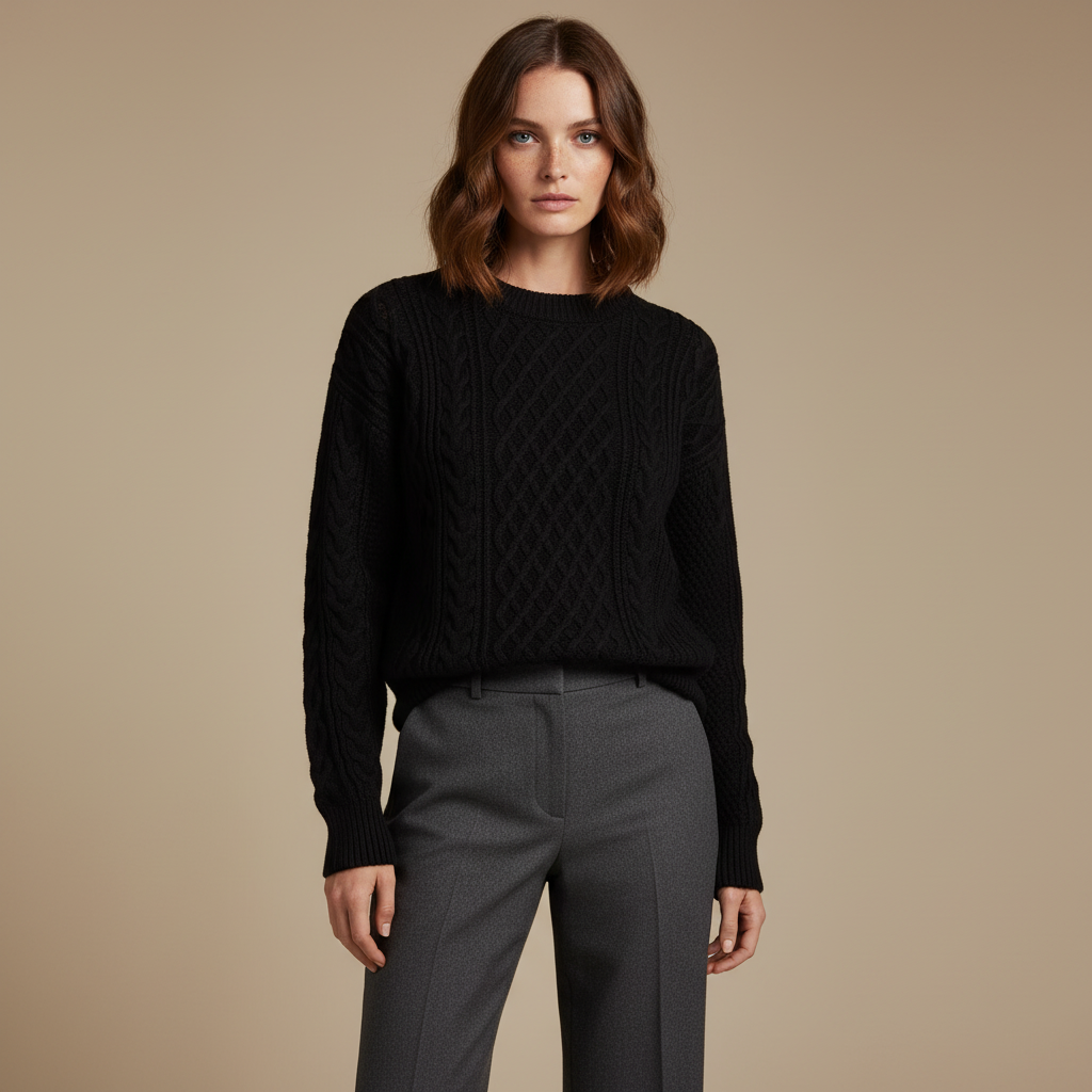 ZXX Women’s Wool Sweater – Cable-Knit Round Neck Pullover | Soft Warm Wool