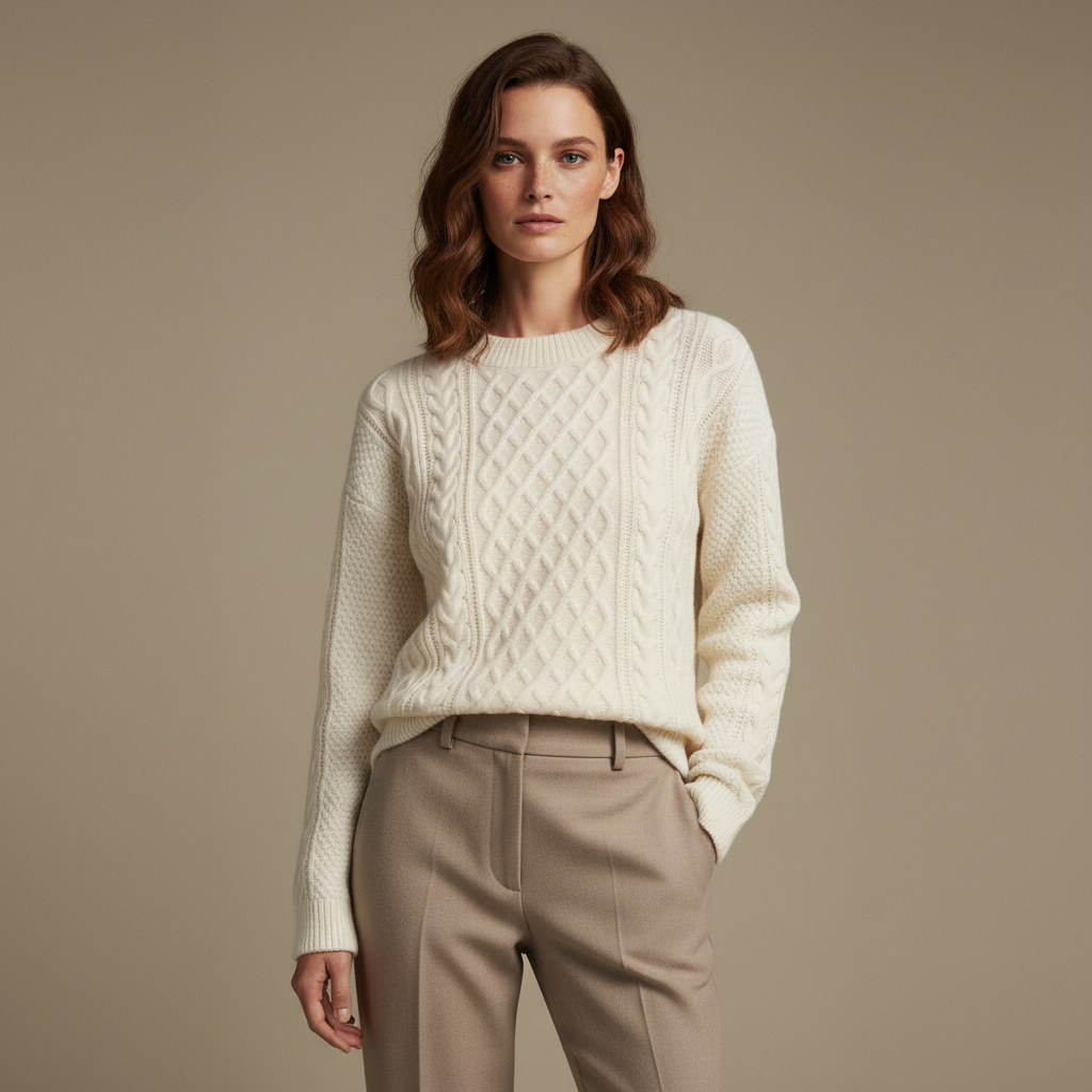 ZXX Women’s Wool Sweater – Cable-Knit Round Neck Pullover | Soft Warm Wool