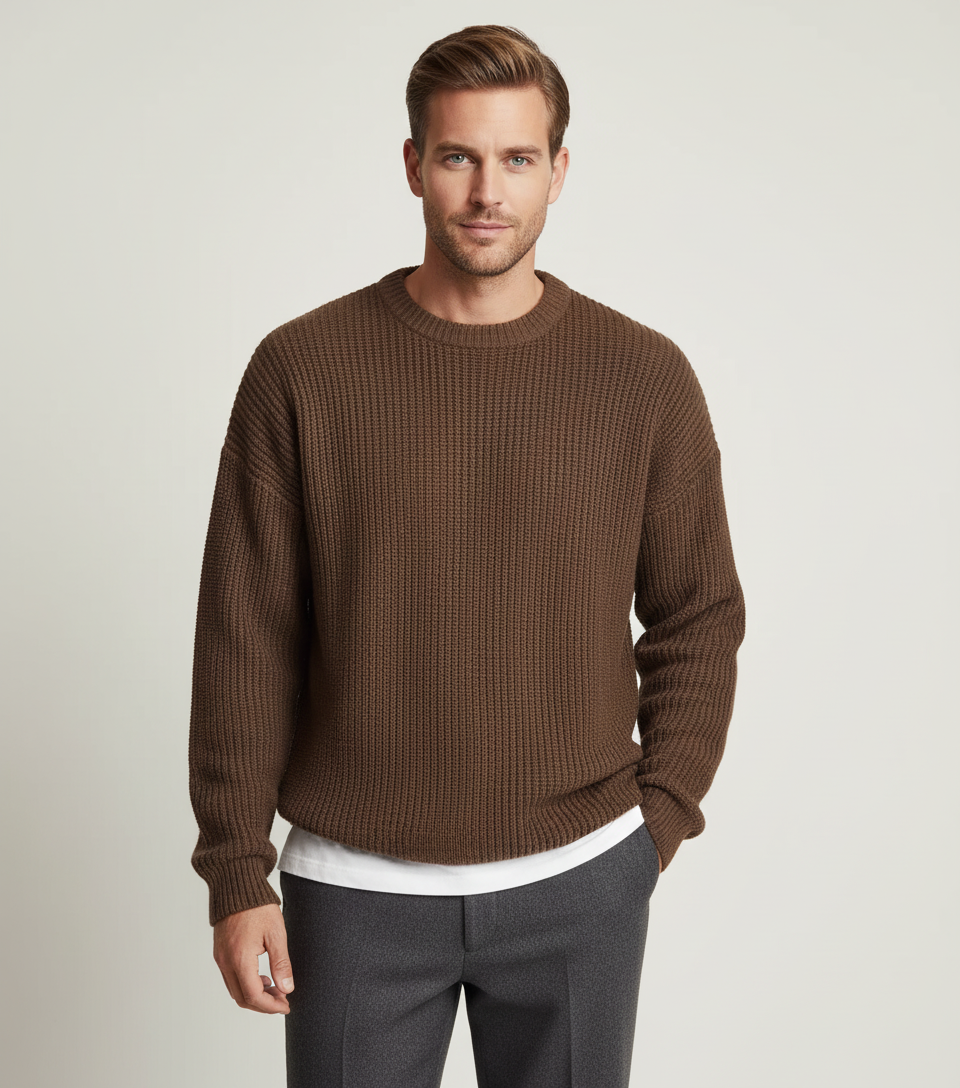 ZXX Men's Ribbed Knitted Oversized Sweater – Relaxed Thermal Comfort