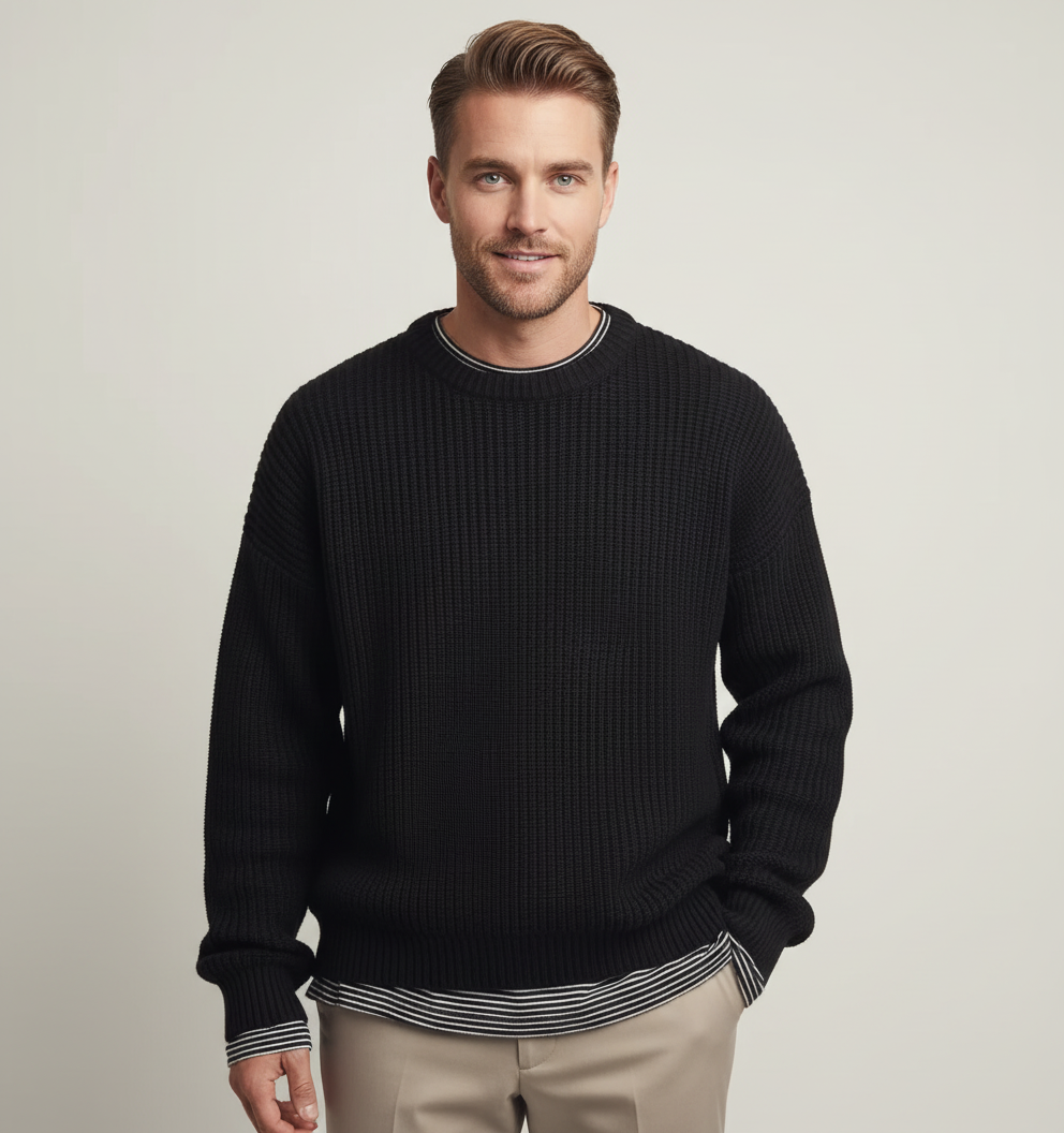 ZXX Men's Ribbed Knitted Oversized Sweater – Relaxed Thermal Comfort