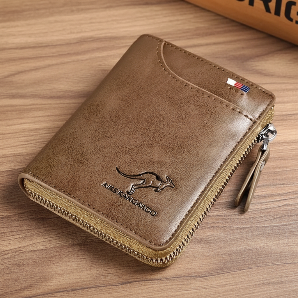 Men’s Premium Leather Zip Wallet – RFID Security & Waterproof Finish