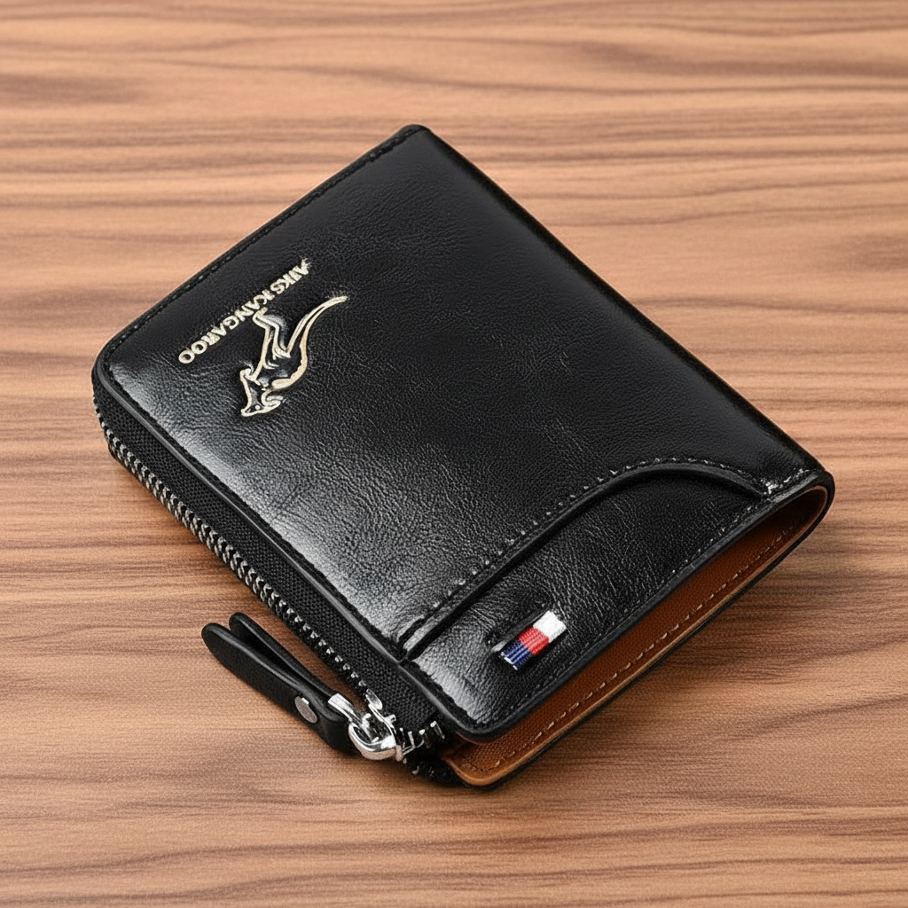 Men’s Premium Leather Zip Wallet – RFID Security & Waterproof Finish